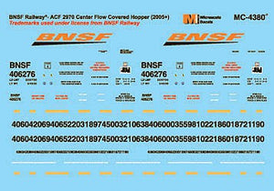 Microscale 4380 HO Scale Burlington Northern & Santa Fe - BNSF -- Mini-Cal ACF Center Flow Covered Hoppers (2005+)