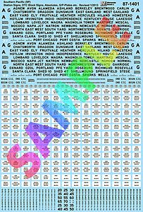 Microscale 601401 N Scale Railroad Sign Decal Set -- Southern Pacific DTC, Spins Numbers, Right-of-Way Signage Set #2