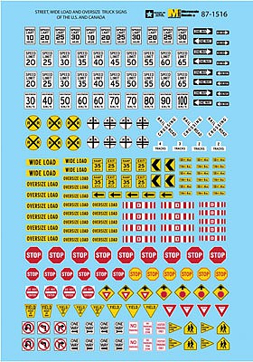 Microscale 871516 HO Scale Highway Sign Decal Set -- Road & Street Signs, Oversize & Wide Load Truck Signs of the U.S. & Canada