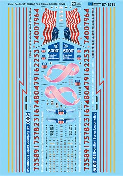 Microscale 871518 HO Scale Railroad Decal Set -- Union Pacific ES44AC Pink Ribbon (Breast Cancer Awareness) & 5000th GEVO