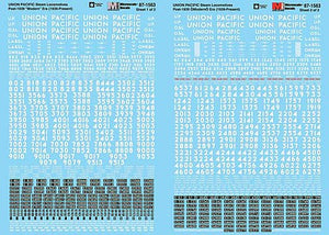 Microscale 871563 HO Scale Railroad Decal Set -- Union Pacific Steam Locomotives 1939-Present (white numbers and lettering)