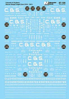 Microscale 87159 HO Scale Railroad Decal Set -- Colorado & Southern Narrow Gauge Freight Cars and Cabooses 1910-1941