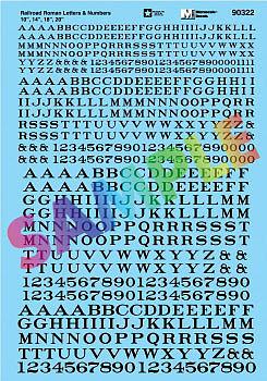Microscale 90322 HO Scale Alphabet Decal Set -- Railroad Roman Letters & Numbers 10, 14, 18, 20" (black)