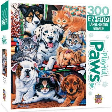 Masterpieces Puzzles 31366 Playful Paws: Hide & Seek Various Kittens & Puppies EzGrip Puzzle (300pc)