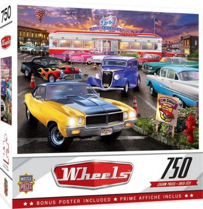 Masterpieces Puzzles 32052 Wheels: Runner's Up Classic Cars/Diner Puzzle (750pc)
