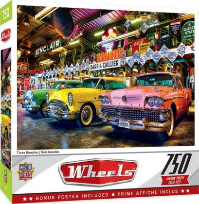 Masterpieces Puzzles 32080 Wheels: Three Beauties Classic Cars Puzzle (750pc)