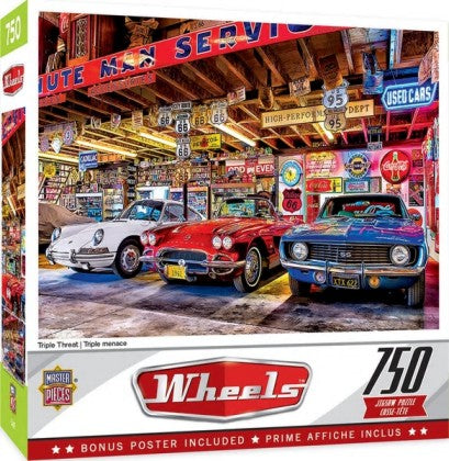 Masterpieces Puzzles 32081 Wheels: Triple Threat Classic Cars Puzzle (750pc)