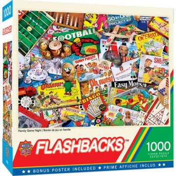 Masterpieces Puzzles 72139 Flashbacks: Family Game Night Collage Puzzle (1000pc)