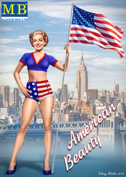Master Box Models 24002 1/24 Betty American Beauty Pin-Up Girl Standing Holding American Flag