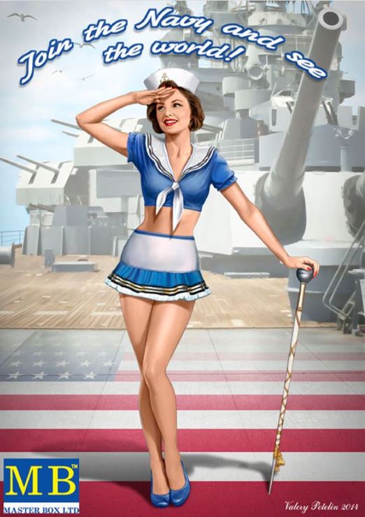 Master Box Models 24004 1/24 Suzie USN Pin-Up Girl Standing Holding Performer Cane Saluting