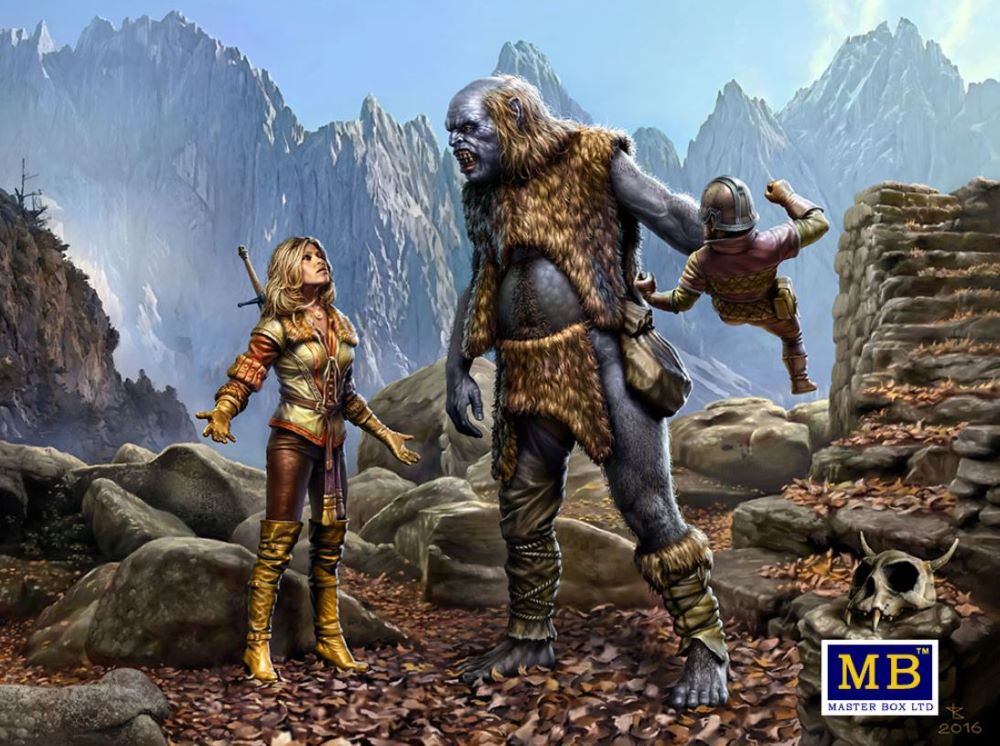 Master Box Models 24011 1/24 World of Fantasy: Female Warrior & Giant Holding Gnome (3)