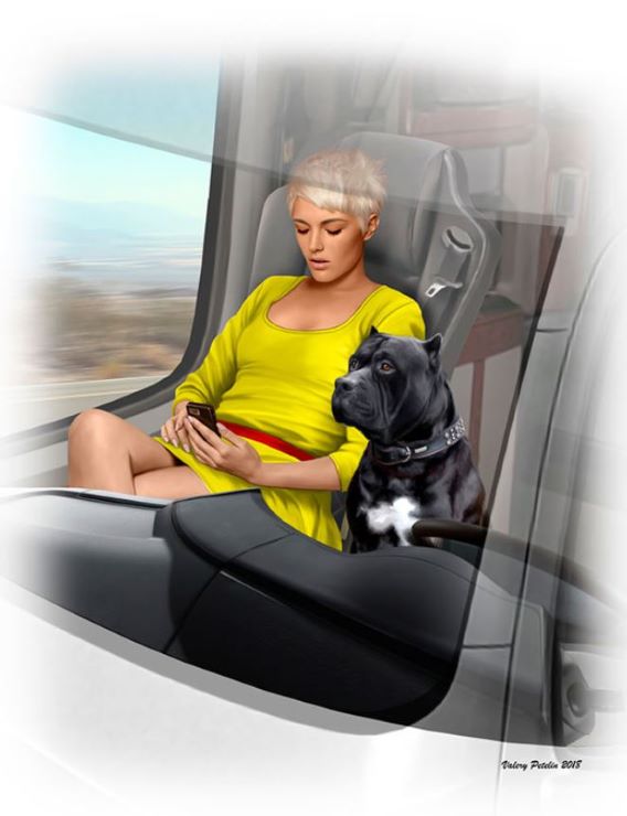 Master Box Models 24045 1/24 Joni Johnson Trucker Passenger Sitting w/Cell Phone & Dog Maxx