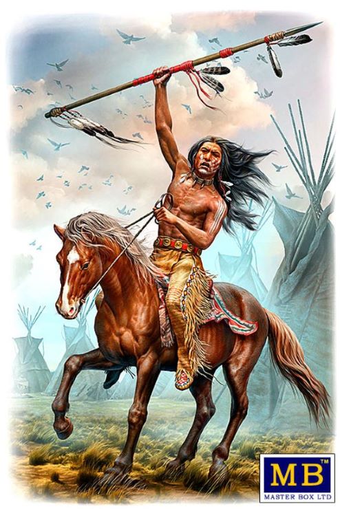 Master Box Models 24048 1/24 Running Bear Buffalo Hunter Indian Holding Spear Riding Horse