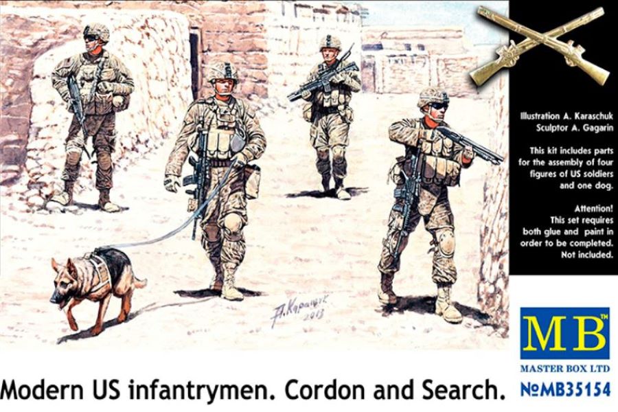 Master Box Models 35154 1/35 Modern US Infantry Cordon & Search (4) w/Special Dog