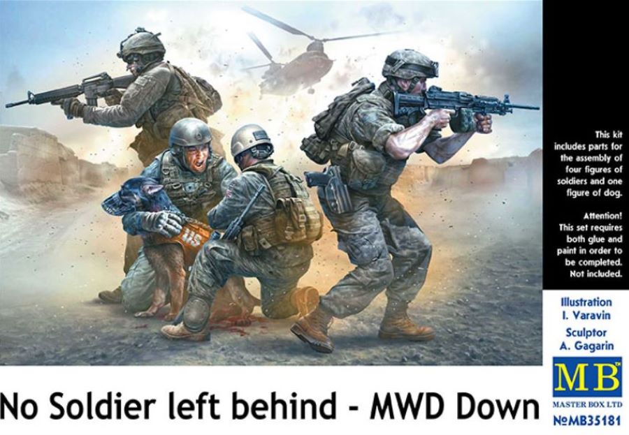 Master Box Models 35181 1/35 No Soldier Left Behind (MWD Down) US Army Soldiers (4) & Wounded Dog