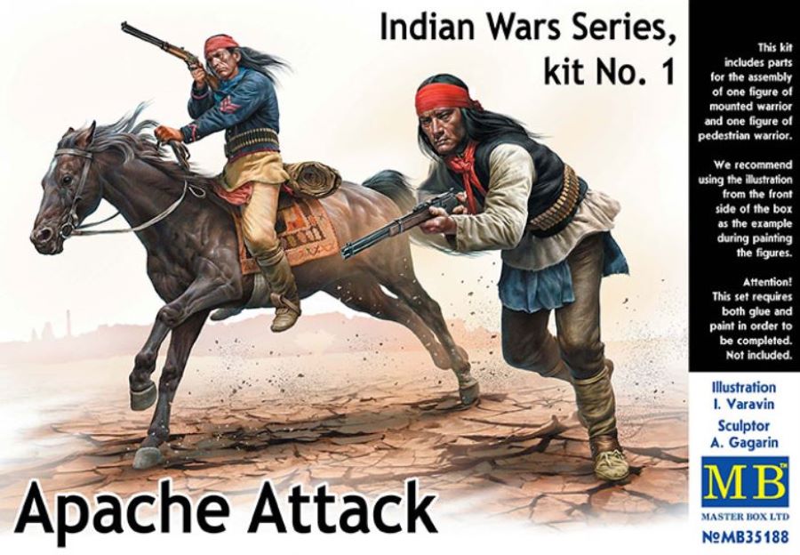 Master Box Models 35188 1/35 Apache Attack Indians w/Rifles (2) & Horse (1)