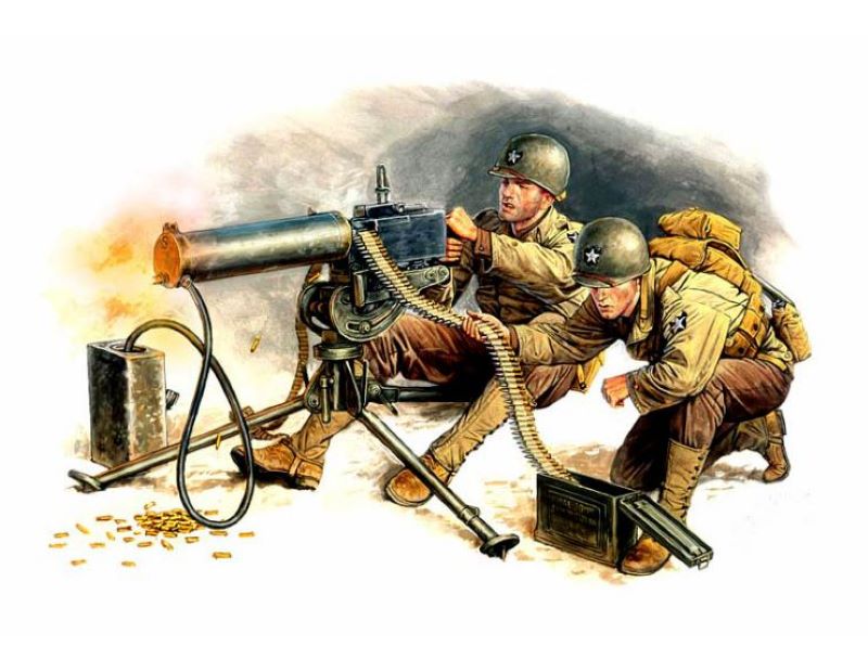 Master Box Models 3519 1/35 WWII US Machine Gunners (2) w/Browning M1917A1 MG