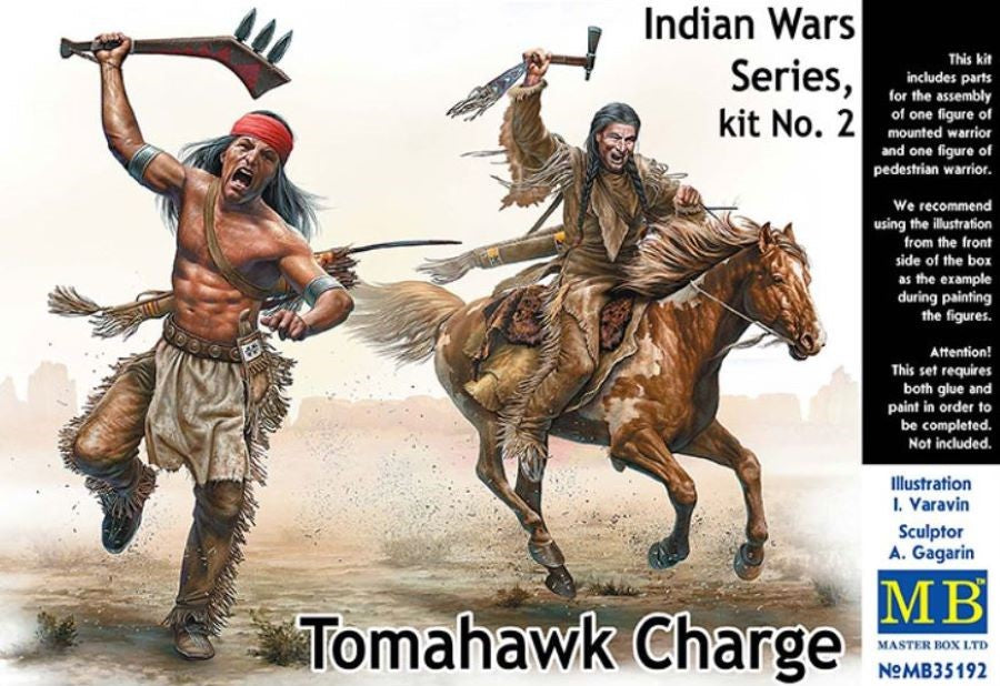 Master Box Models 35192 1/35 Tomahawk Charge Indians w/Weapons (2) & Horse (1)
