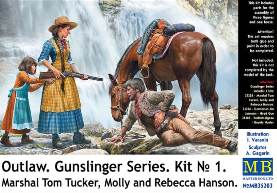 Master Box Models 35203 1/35 Outlaw Gunslinger: Marshall Tucker Wounded, Horse, Molly & Rebecca Hanson w/Rifle