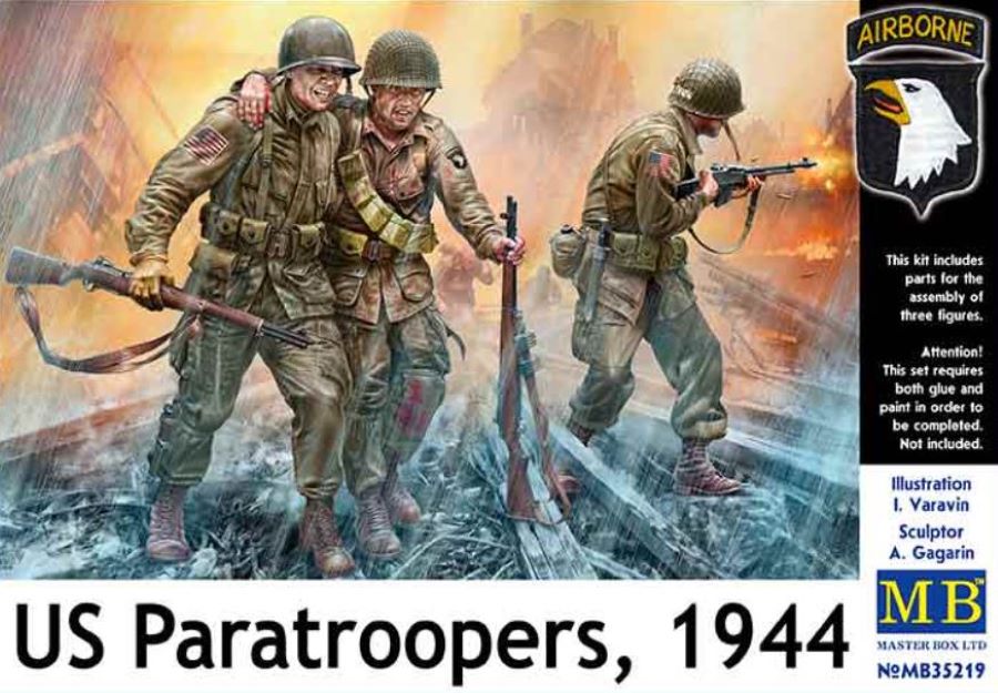 Master Box Models 35219 1/35 US Paratroopers w/Rifles 1944 (3)