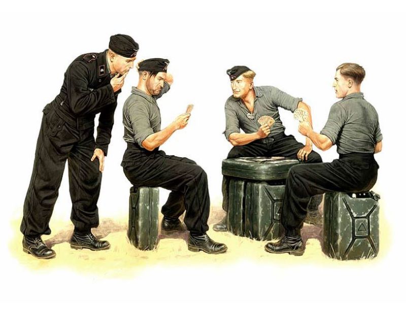 Master Box Models 3525 1/35 WWII German Tankmen Skats Players (4) & Jerry Cans (6)