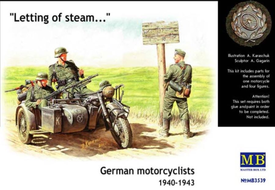 Master Box Models 3539 1/35 WWII German BMW R75 Motorcycle & 4 Motorcyclists 1940-43