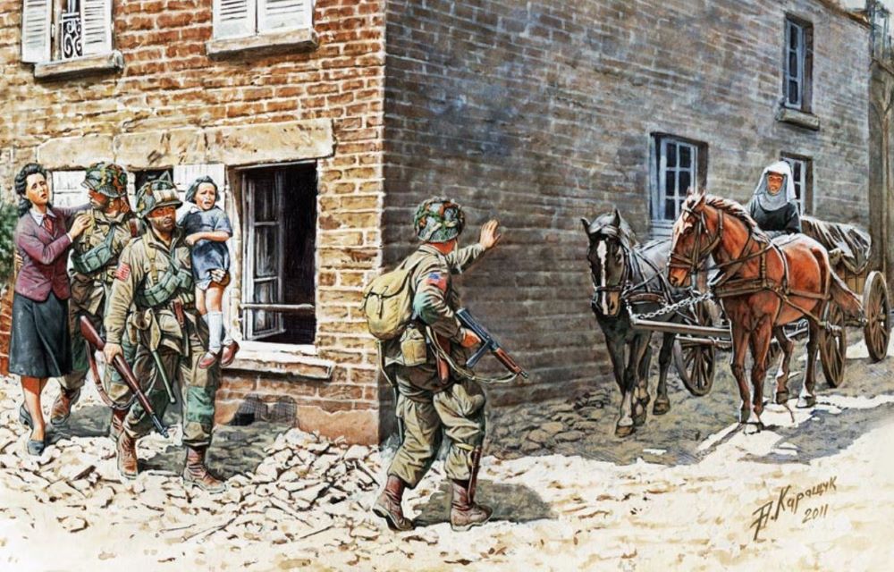 Master Box Models 3578 1/35 US Soldiers & Civilians France (6 Figs, 2 Horses & Cart)