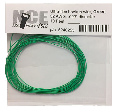 NCE Corporation 255 All Scale Ultraflex Hook-Up 32AWG .023 Diameter Wire -- Green 10' 3.05m