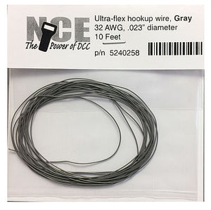 NCE Corporation 258 All Scale Ultraflex Hook-Up 32AWG .023 Diameter Wire -- Gray 10' 3.05m