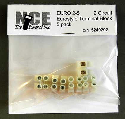 NCE Corporation 292 All Scale 2-Circuit Eurostyle Terminal Strips -- For 14-24 AWG Wire pkg(5)