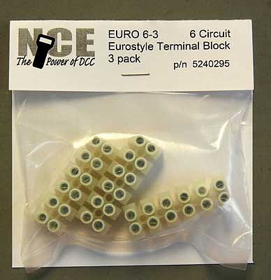 NCE Corporation 295 All Scale 6-Circuit Eurostyle Terminal Strips -- For 14-24 AWG Wire pkg(3)