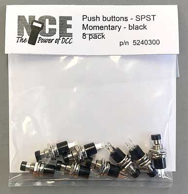 NCE Corporation 300 All Scale BTN8 Momentary SPST Normally Open Pushbutton Switch 8-Pack -- Black