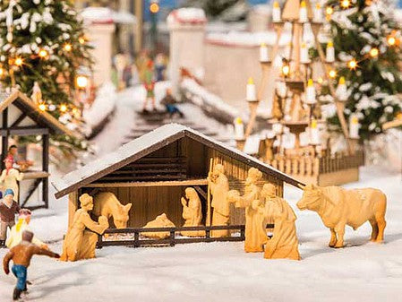 Noch 14394 HO Scale Christmas Nativity Scene -- Laser-Cut Wood Kit with Manger & Figures