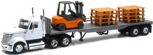 New Ray 16643 1/43 Int'l Lonestar w/Flatbed Trailer, Forklift & Pallets (Die Cast)