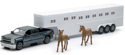 New Ray 19513 1/43 Chevrolet Silverado Extended Cab Pickup Truck w/Horse Trailer (Die Cast)