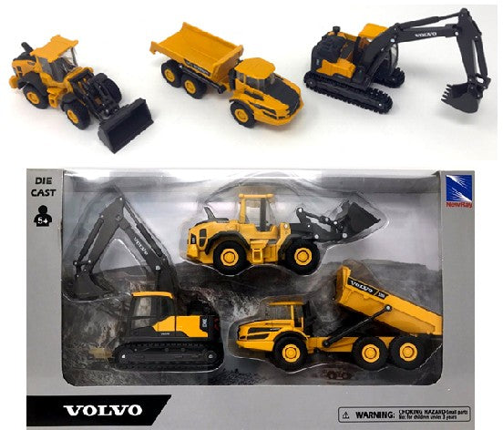 New Ray 32095 5.5" Volvo Construction Vehicle Set: A25G Dump Truck, EC140E Excavator, L60H Wheel Loader (Die Cast)