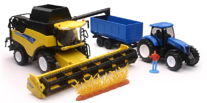 New Ray 5765 1/32 New Holland Harvester CR9090 Combine and T7.270 Farm Tractor (Plastic)