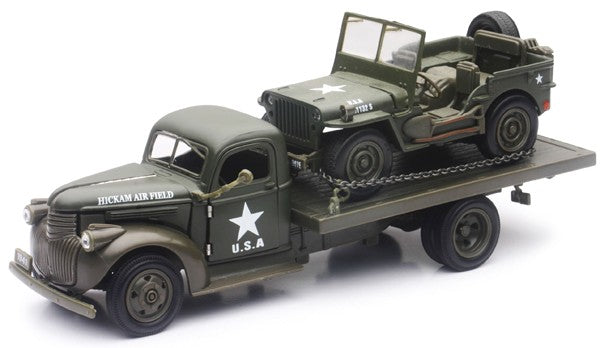New Ray 61053 1/32 1941 Chevrolet Military Flatbed Truck w/Willys Jeep (Die Cast)