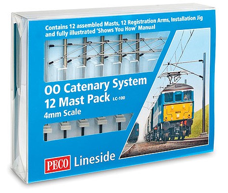 Peco LC100 HO Scale Catenary System Startup Pack -- 12 Each Masts, Registration Arms, Installation Jig & Guidebook
