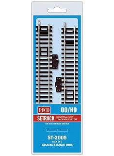 Peco ST2005 HO Scale Code 100 Nickel Silver Isolating Straight w/Cutout Switch - Setrack -- 6-5/8" 16.8cm pkg(2)