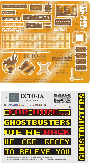 Paragrafix 164 1/25 Ghostbuster 2 Ecto1A Photo-Etch Set for AMT
