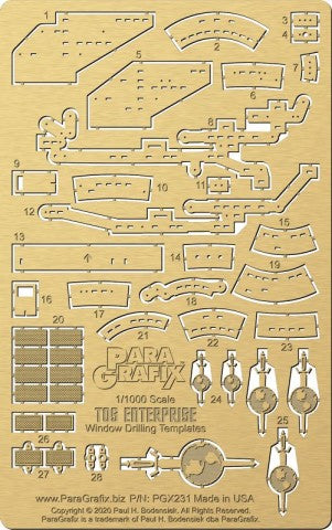 Paragrafix 231 1/1000 Star Trek: USS Enterprise Space Seed Edition Window Drilling Templates Photo-Etch Set for PLL