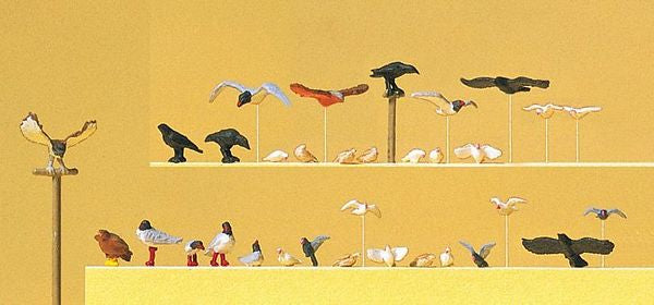 Preiser 10169 HO Scale Pigeons, Seagulls, Crows & Birds Of Prey -- 22 Pieces