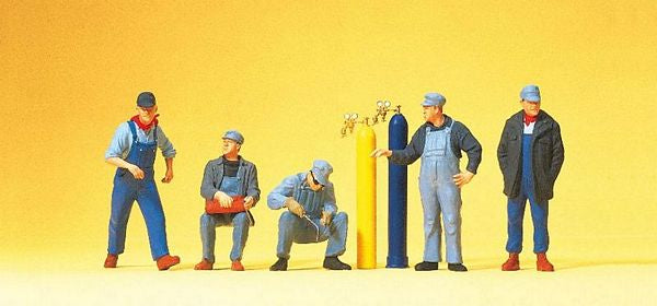 Preiser 10535 HO Scale United States Railroad Workers -- With Welding Equipment pkg(5)