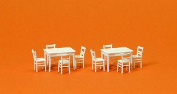 Preiser 17217 HO Scale Table & Chairs -- 2 Tables & 8 Chairs (white)