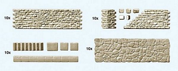 Preiser 18219 HO Scale Cut Stone Walls, Stairs & Sidewalk -- Kit