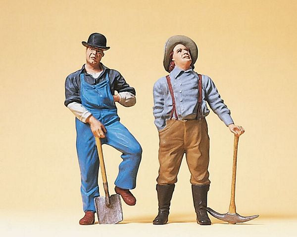 Preiser 45101 G Scale Railroad Workers - 1900s (Painted Figure Set) -- Standing Laborers w/Spade & Pick-Axe