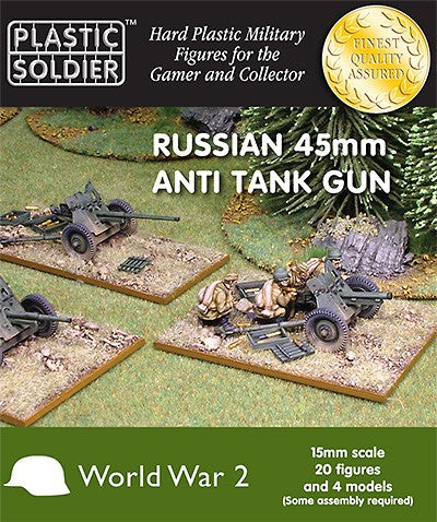 Plastic Soldier Co 1518 15mm WWII Russian 45mm Anti-Tank Gun (4) & Crew (20) (D)