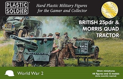 Plastic Soldier Co 1548 15mm British 25-Pdr Gun & Morris Quad Tractor (4ea) & Crew (48)