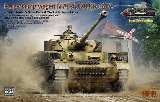 Rye Field Models 5043 1/35 German PzKpfw IV Ausf J SdKfz 161/2 Last Production Tank w/Full Interior & Workable Track Links